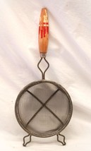 Sieve Mesh Strainer Kitchen Farmhouse Utensil Red Wooden Handle USA b - $14.84