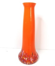 Vintage Czech Art Glass Vase Tango Orange Spatter Overlay Czechoslovakia 9&quot; - £31.61 GBP