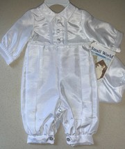 NEW White Infant Baby Boy Christening Baptism Romper Apparel &amp; Hat (0-3 ... - £22.18 GBP