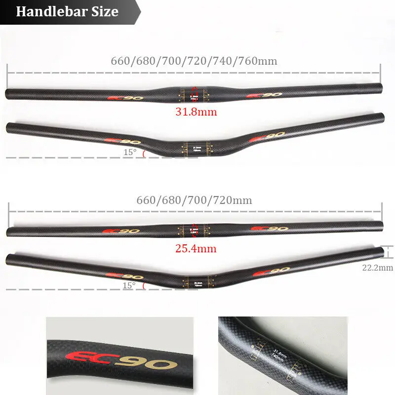 Sporting EC90 Full Carbon Fiber Bicycle Handlebar Rise 660/680/700/720/740/760mm - £50.35 GBP