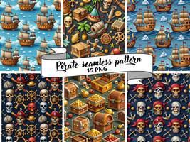 Pirate seamless pattern, Pirate ship, Pirates png, Treasure chest - $3.00