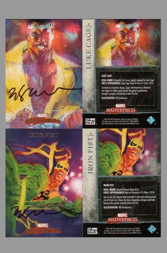 Bill Sienkiewicz Signed Marvel Masterpieces Art Card ~ Power Man & Iron Fist - $29.69