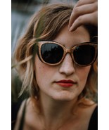 Two-Tone Wood Sunglasses, Cateye Retro Sunglasses, Beige Burlwood and Da... - $75.00
