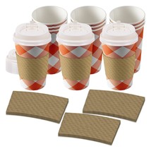 Disposable Coffee or Hot Chocolate Cups - Orange Buffalo Plaid To-Go Cups With L - £11.46 GBP