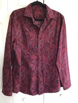 Tasso Elba Shirt Mens Large Bright Wine Red Paisley Long Sleeve Button Up Bold - £16.07 GBP