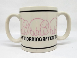 Vtg Dma Designs 1982 Two Handled Coffee Cup Mug The Morning After Pink Elephants - £10.38 GBP