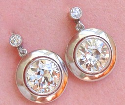 Antique Art Deco 2.14ctw Euro Diamond Halo 2-STONE Stud Dangle Earrings 1930 - £20,574.63 GBP