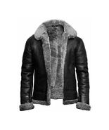 Leather Hub Online Black Shearling Fur Aviator Sheepskin Leather Jacket ... - $199.00