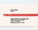 Jack Tripp Captain TWA Trans World Airlines Business Card  - $11.88