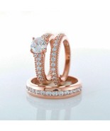 2Ct Simulated Diamond 14K Rose Gold Plated Trio His Her Engagement Ring Set - $284.17 CAD