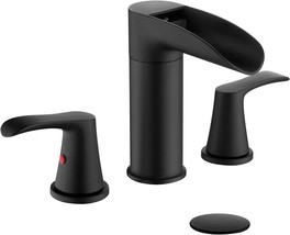 Jonkean 8 Inch Widespread Bathroom Faucet, 2 Handle Waterfall Faucet For, Black - £90.03 GBP