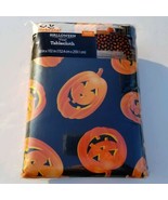 Halloween Pumpkins Vinyl Tablecloth 60 x 102 Black Orange Jack O Lantern... - $31.44 CAD