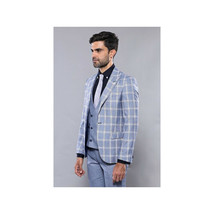 Men 3pc European Vested Suit WESSI by J.VALINTIN Extra Slim Fit JV30 blue plaid image 7