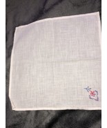 Vintage Hand Embroidered Hankerchief Hanky Pink Blue White - $15.00