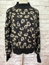 Forever 21 Womens Size S Black Tan Leopard Oversized Fuzzy Mock Neck Sweater NEW - £27.41 GBP