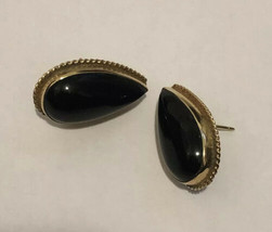 Sullivan&#39;s S&amp;S Jewelry 14k Yellow Gold Pierced Earrings Black Chalcedony Large - £175.28 GBP