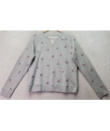 Lucky Brand Sweatshirt Womens XS Gray Embroidered Floral Long Sleeve Rou... - $432.36 MXN