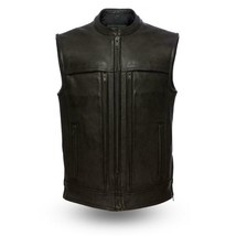 Men&#39;s Biker Leather Vest Rampage Platinum Cowhide Motorcycle Vest - £175.21 GBP