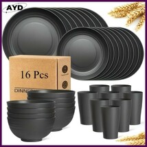 32/16pcs Wheat Straw Dinnerware Set Unbreakable Plates Bowls Cups–Microw... - $34.62 CAD+