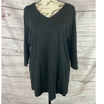 J Jill Side Button Tunic Tee Shirt Womens Size S Long Sleeve V Neck Black Soft - £10.77 GBP