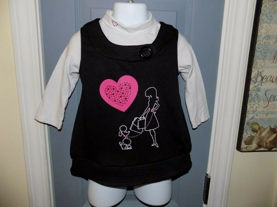 Primary image for Bonnie Baby Black/White Walking Poodle Long Sleeve Shirt Size 18M Girl's EUC