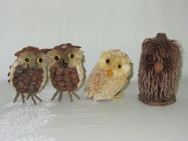 Lot of 4 Vtg Retro 70s Owl Figurines Pine Cone Seeds Rustic Fir Branch Needles - £19.77 GBP