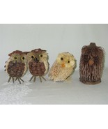 Lot of 4 Vtg Retro 70s Owl Figurines Pine Cone Seeds Rustic Fir Branch N... - £19.73 GBP