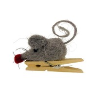 Silver Tree Felted Red Nosed Mouse on a Clip Christmas Ornament 3.25 in - $8.36