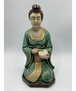 Sancai Ming Dynasty Chinese Pottery Women With Green Robe & Drum Replica
