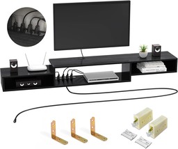 Fabato 59&quot; Wall Mounted Media Console Cabinet Shelf Under Tv For Cable Box Audio - £71.85 GBP