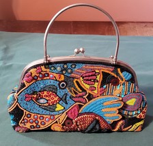 Vibrant Beaded Vintage Handbag/top handle bag/large clutch/Purse - 115 - $49.99