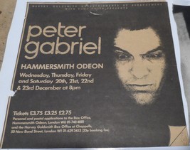 PETER GABRIEL Collection Articles Small Pics Hammersmith Odeon Advert + ... - $14.77
