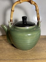 Vintage Oneida Teapot Mandalay Green Bamboo Handle Stoneware Ceramic Tea... - $14.15