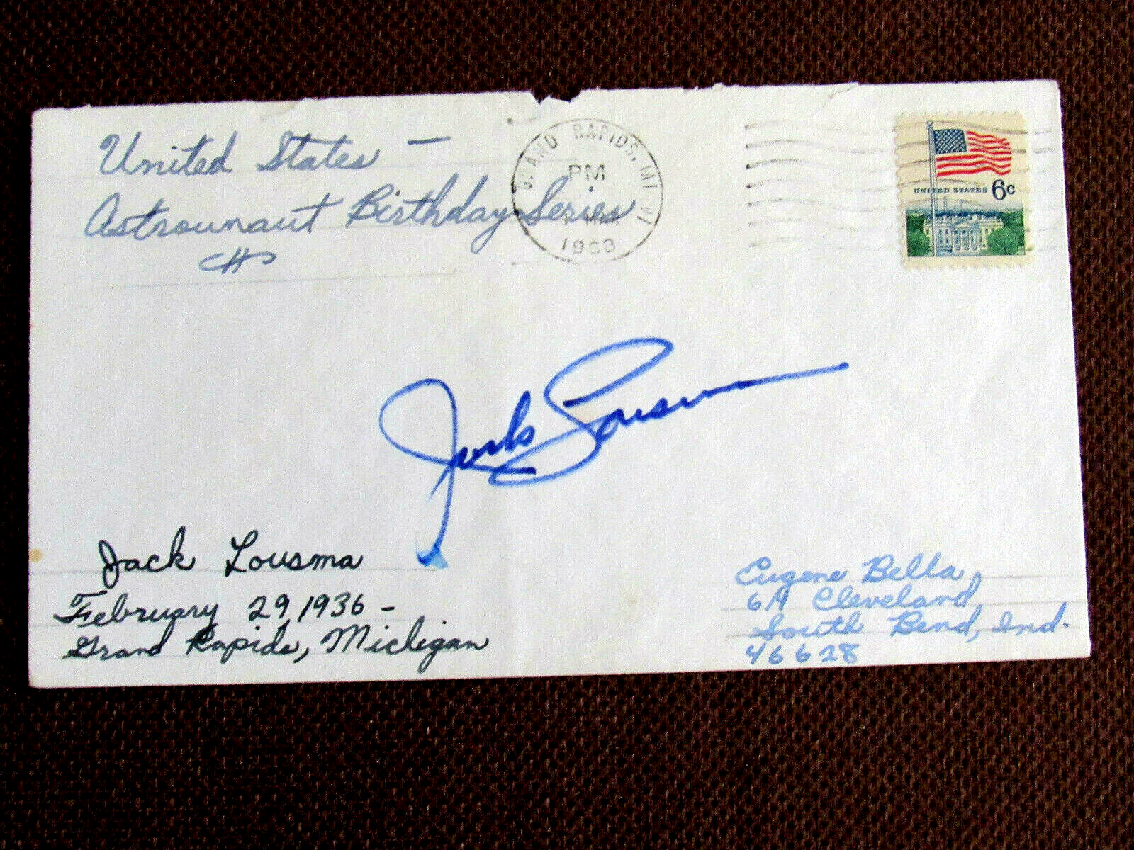 JACK LOUSMA NASA ASTRONAUT SKYLAB 3 STS-3 SIGNED AUTO VTG 1968 STAMPED E... - $69.29
