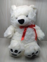 Winfield plush white teddy bear red ribbon bow black nose paw pad footprints - $25.98