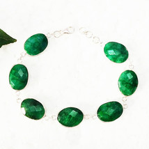 925 Sterling Silver Natural Emerald Bracelet Handmade Jewelry Gemstone Bracelet - £35.12 GBP