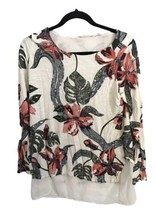 Soft Surroundings Womens Top Petal Appeal Tunic Tropical Floral Sequins Small - £12.75 GBP