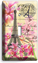 Eiffel Tower Flowers Paris Vintage Love Postcard 1 Gang Light Switch Plate Decor - £9.41 GBP