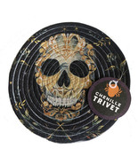 Trivet Halloween Skull Braided 9&quot; Round Hot Pad Chenille Spooky Scary Black - £13.98 GBP