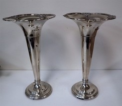 Superb Pr. ELKINGTON 9&quot; Sterling Silver Bud Vases c1919  - $522.50