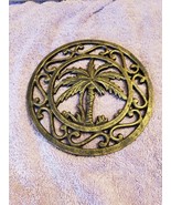 Metal Round Trivet Palm Tree Tropical Paradise 6 5/8&quot; x 6 5/8&quot; - £15.64 GBP
