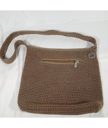 Vintage THE SAK Crochet Knit Handbag Purse Light Brown Shoulder Bag Zip Pocket - $11.88