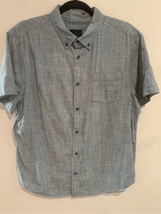 PRANA Button Down Shirt-Blue/Grey Short Sleeve Textured EUC Medium - $15.05