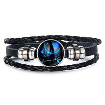 EN 12 Constellation Luminous Bracelets Multilayer Braided Leather Bracelet Charm - £8.62 GBP