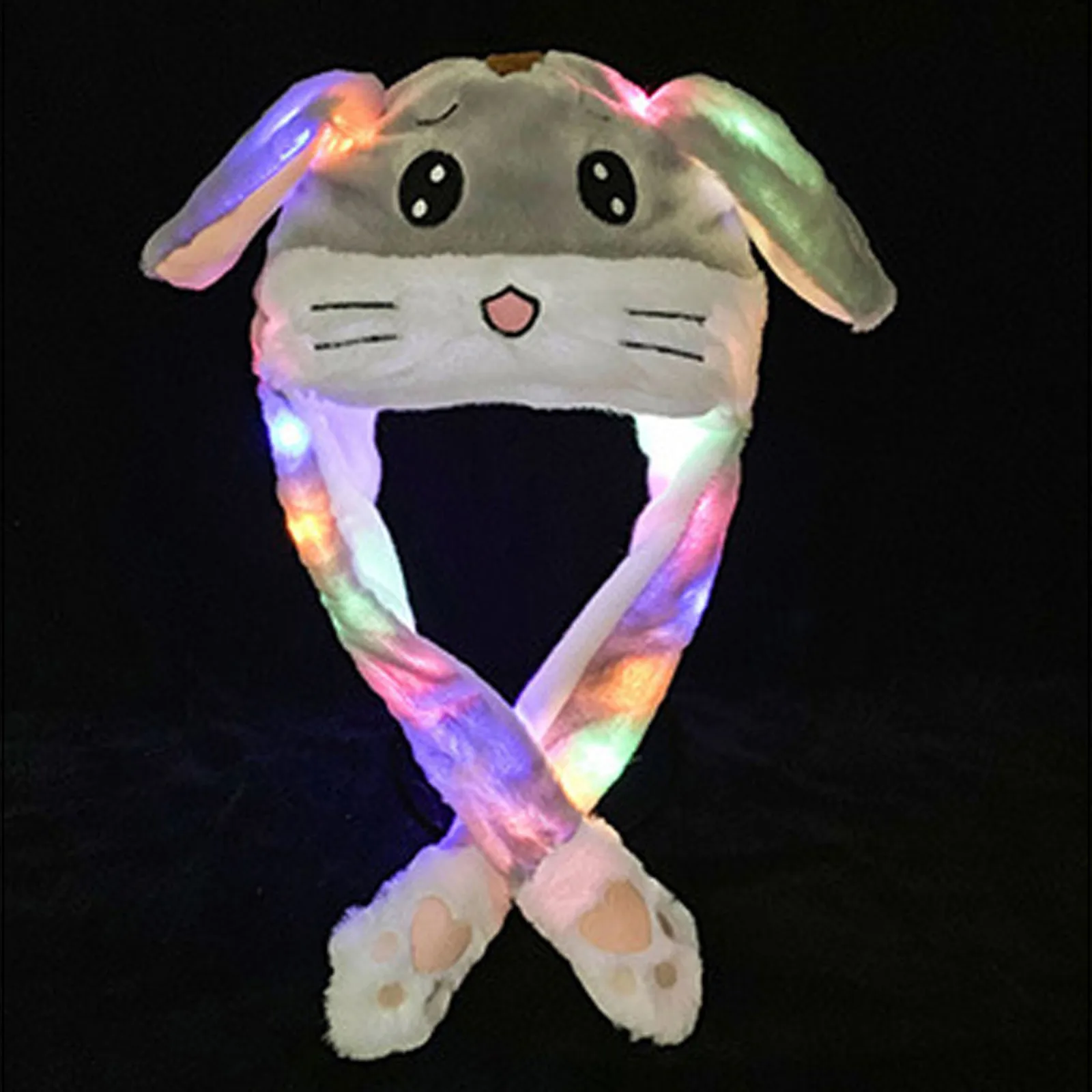 Play Cute Plush Bunny Ears Move Hats Luminous Cap 2021 New Women Beanie Wrap War - £23.23 GBP