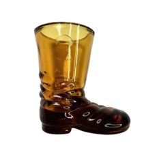 Vintage Amber Glass Boot With A Star And Dots On The Bottom Toothpick Holder 3in - £19.97 GBP