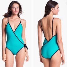 MARC JACOBS LE SHINE DEEP V 1PC MAILLOT SWIMSUIT AGUA TURQUOISE NAVY XLNWT! - $55.79