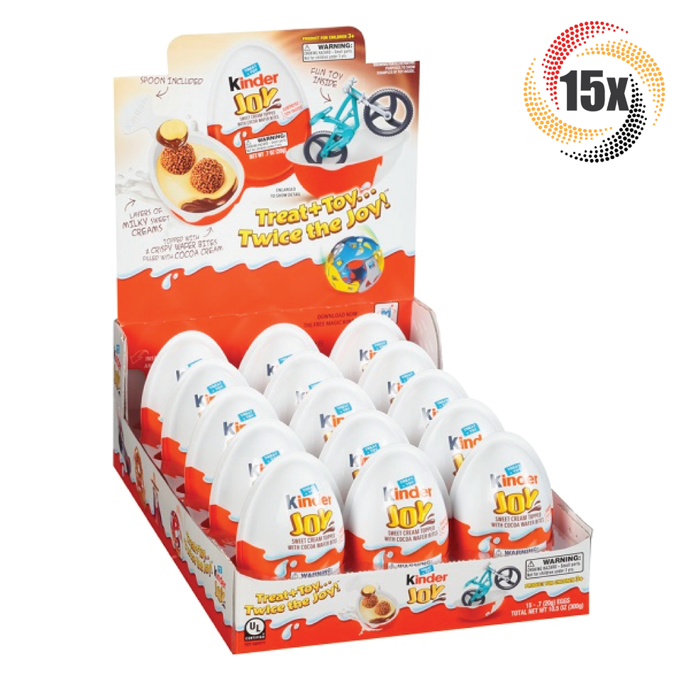 Full Box 15x Eggs Kinder Joy Sweet Cream Cocoa Wafer Bites Candy With Toy .7oz - £25.62 GBP