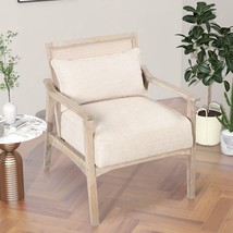 Mid-Century Accent Chair Arm Chair with Lumbar Pillow,Retro Round - Natural - £191.66 GBP