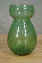 Vintage Studio Art Crackle Glass KANAWHA WV Medium Green Ovoid Flower Vase - £18.17 GBP